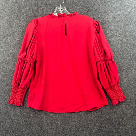 Amanda Uprichard Blouse Women's P Red Balloon Sleeve Smocked Career Party - Picture 9 of 10